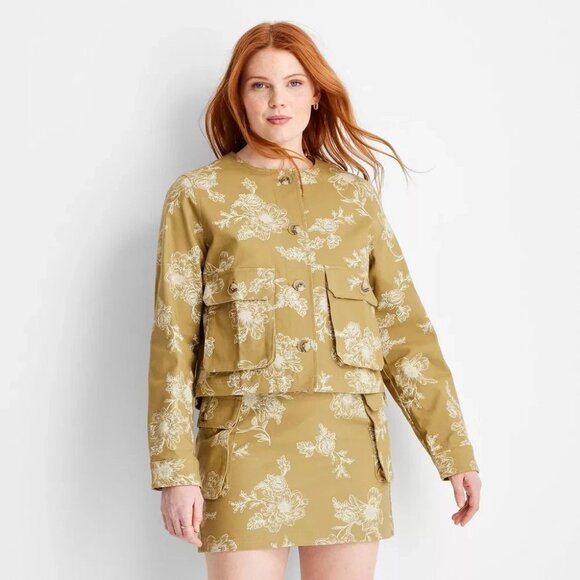 new Size XXL Future Collective Women's Khaki Floral Bomber Jacket - Picture 1 of 3